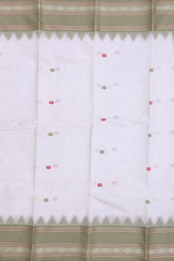Kanchi Cotton Saree In Off White With Rudraksh Buttas