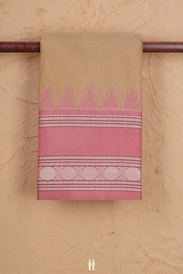 Kanchi Cotton Saree In Light Brown With Rudraksh Buttas
