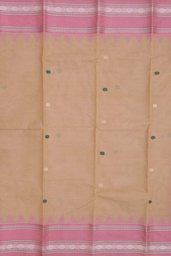 Kanchi Cotton Saree In Light Brown With Rudraksh Buttas