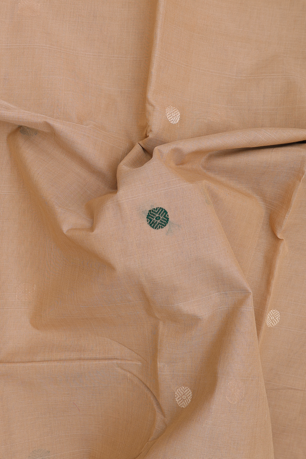 Kanchi Cotton Saree In Light Brown With Rudraksh Buttas