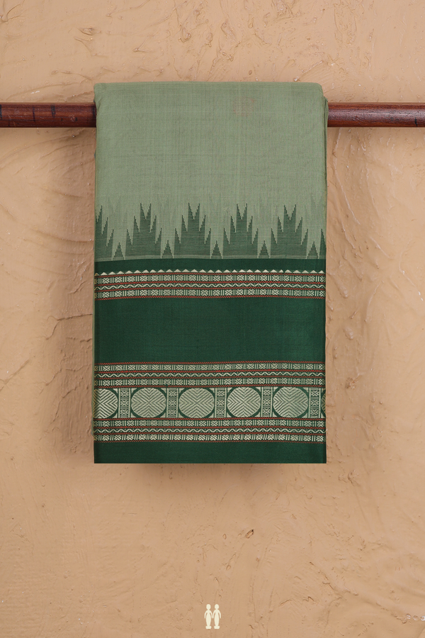 Kanchi Cotton Saree In Dusty Green With Threadwork Buttas