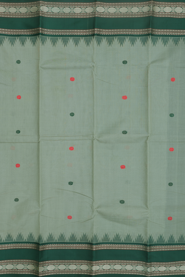 Kanchi Cotton Saree In Dusty Green With Threadwork Buttas