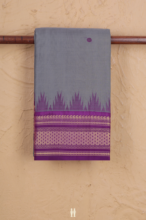 Kanchi Cotton Saree In Grey With Threadwork Buttas