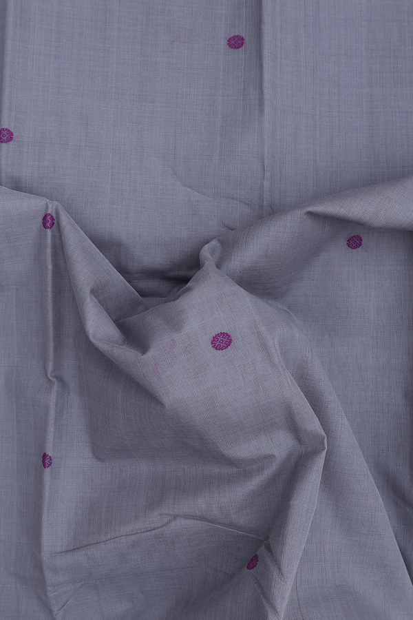 Kanchi Cotton Saree In Grey With Threadwork Buttas