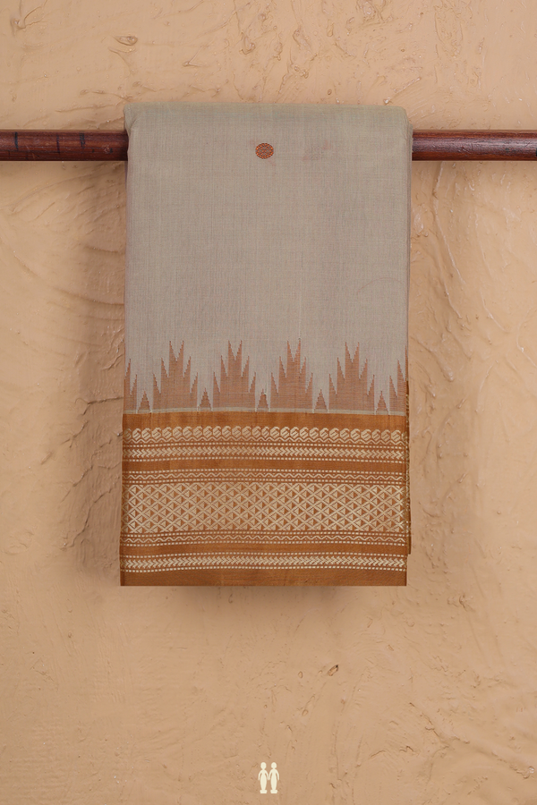 Kanchi Cotton Saree In Dusty Brown With Threadwork Buttas