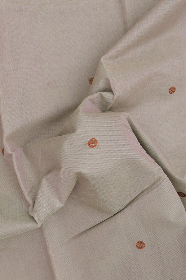 Kanchi Cotton Saree In Dusty Brown With Threadwork Buttas
