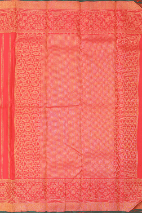 Kanchipuram Silk Saree In Vermillion Red With Zari Buttas