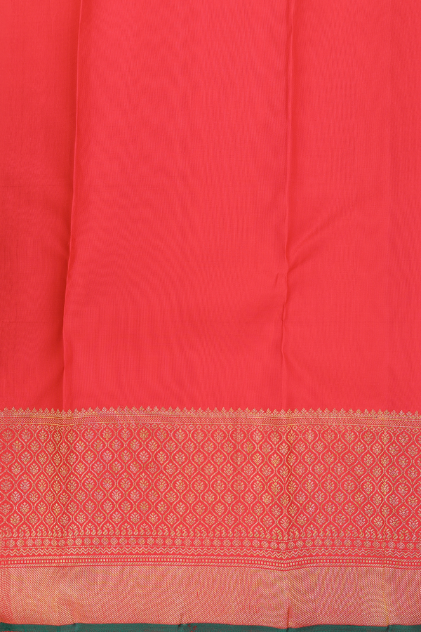 Kanchipuram Silk Saree In Vermillion Red With Zari Buttas