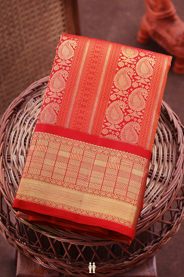 Kanchipuram Silk Saree In Red With Allover Design