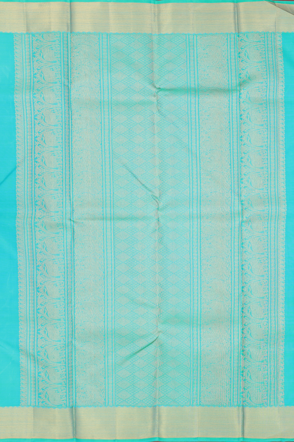 Kanchipuram Silk Saree In Tiffany Blue With Peacock Buttas