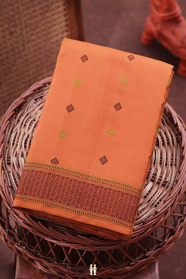 Kanchipuram Silk Saree In Dusty Orange With Threadwork Buttas