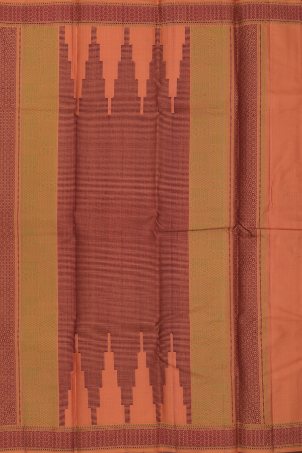 Kanchipuram Silk Saree In Dusty Orange With Threadwork Buttas