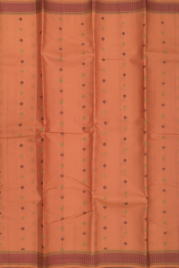 Kanchipuram Silk Saree In Dusty Orange With Threadwork Buttas