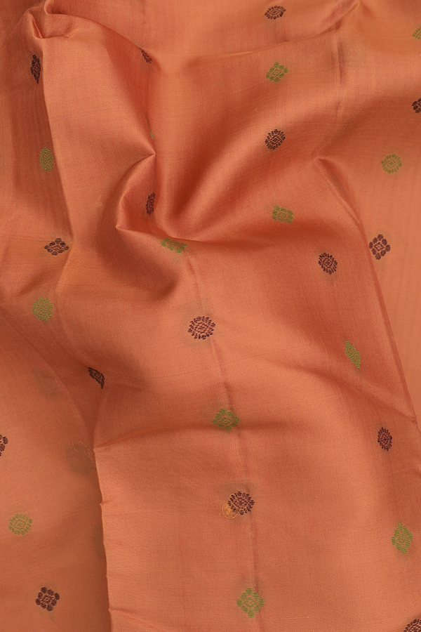 Kanchipuram Silk Saree In Dusty Orange With Threadwork Buttas