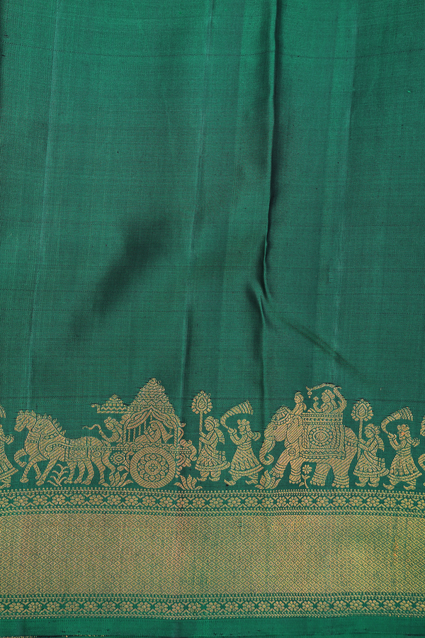 Kanchipuram Silk Saree In Emerald Green With Zari Buttas