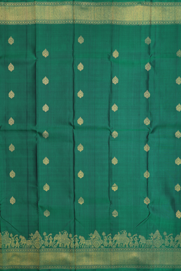 Kanchipuram Silk Saree In Emerald Green With Zari Buttas
