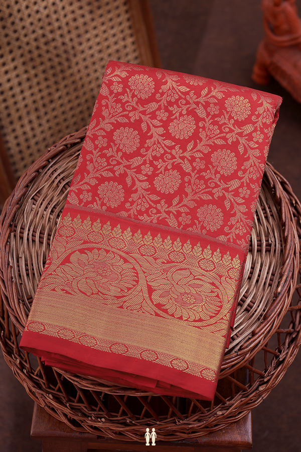 Kanchipuram Silk Saree In Red With Floral Design