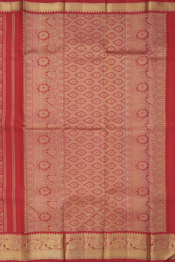 Kanchipuram Silk Saree In Red With Floral Design