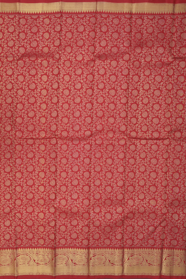 Kanchipuram Silk Saree In Red With Floral Design