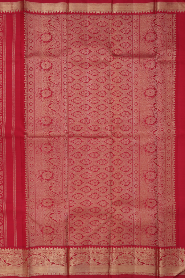 Kanchipuram Silk Saree In Red With Floral Design