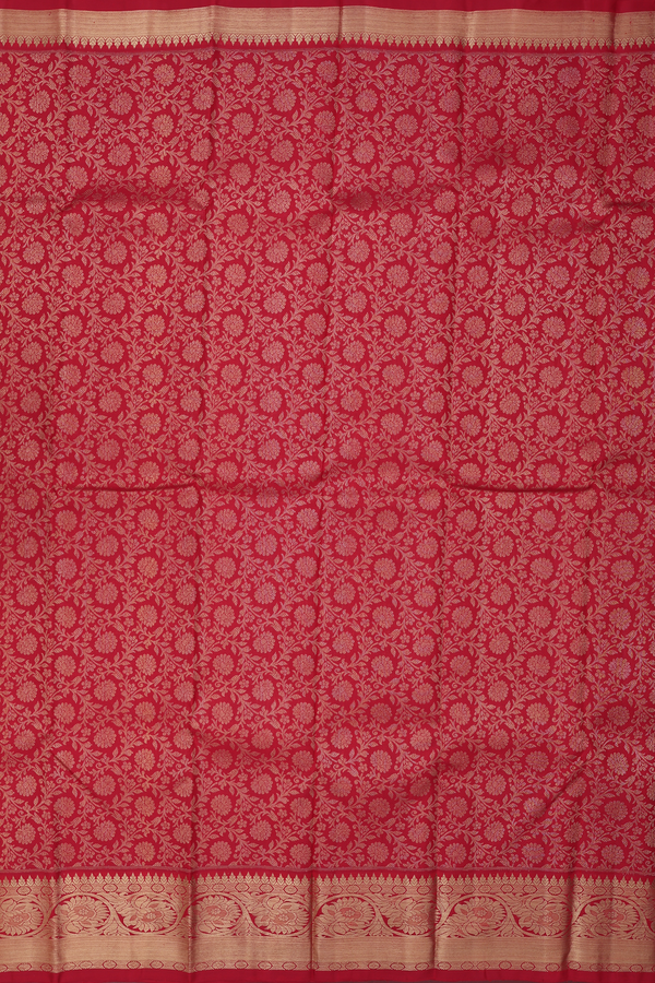 Kanchipuram Silk Saree In Red With Floral Design