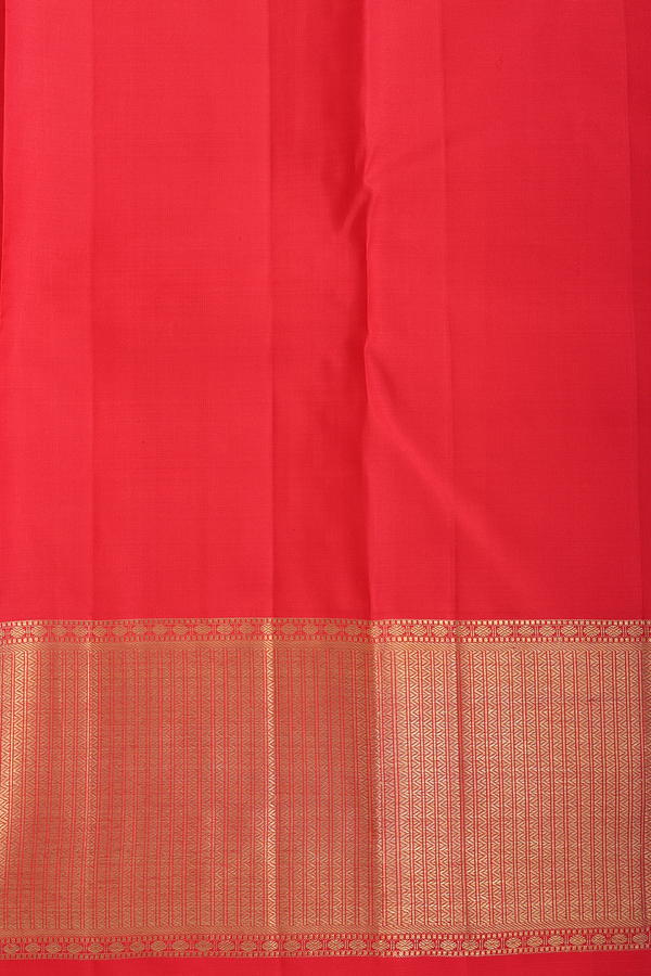 Kanchipuram Silk Saree In Chilli Red With Stripes Design