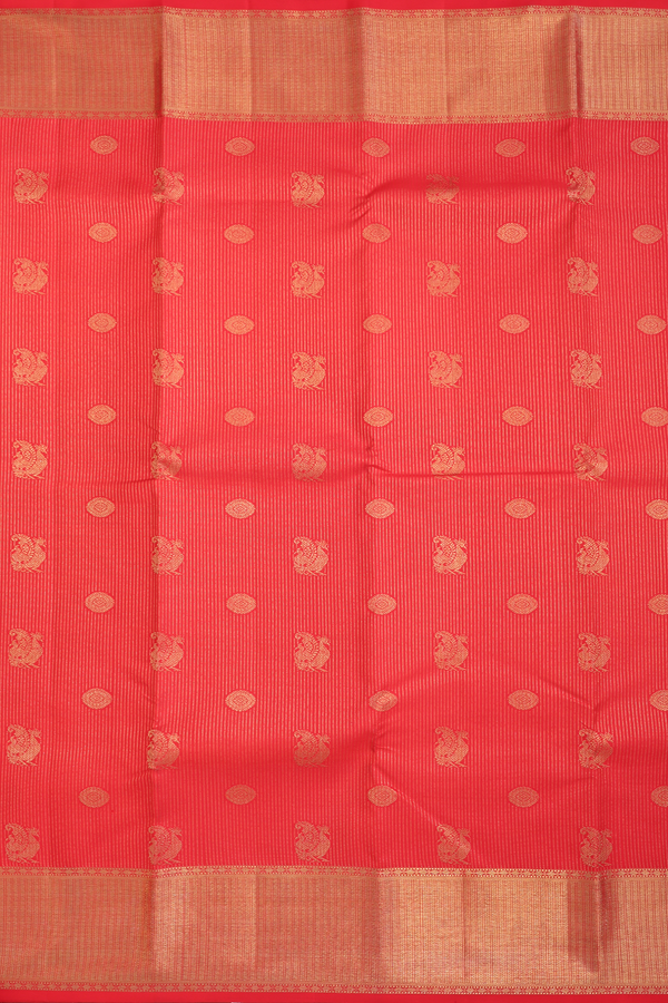 Kanchipuram Silk Saree In Chilli Red With Stripes Design