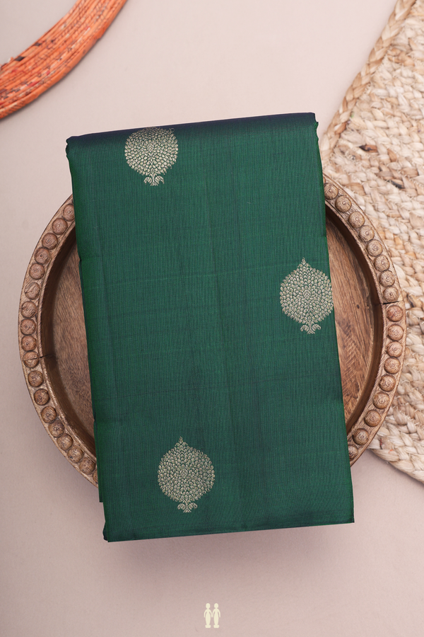 Kanchipuram Silk Saree In Forest Green With Zari Buttas