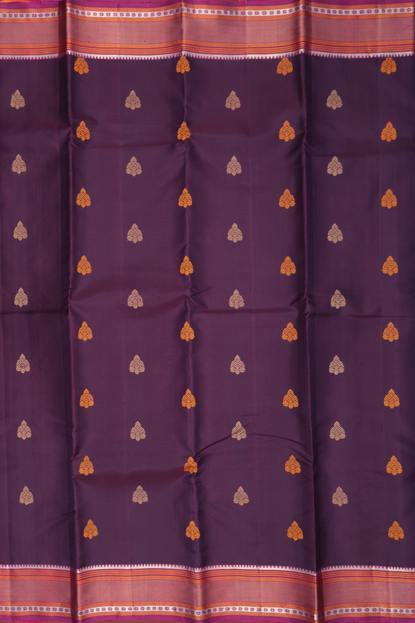 Kanchipuram Silk Saree In Deep Purple With Threadwork Motifs