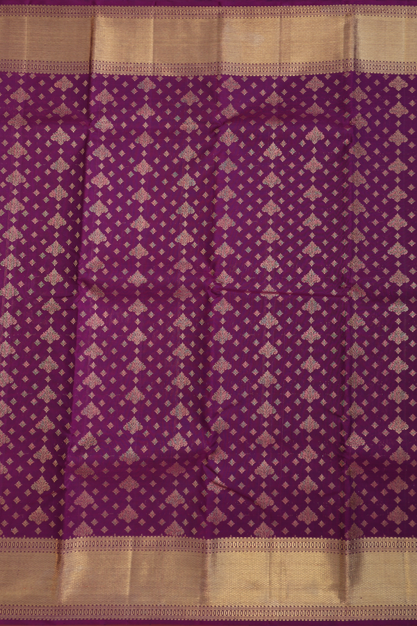 Kanchipuram Silk Saree In Plum Purple With Zari Buttas