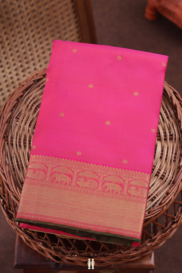 Kanchipuram Silk Saree In Rani Pink Along Stripes With Buttas