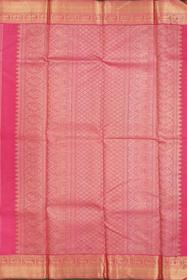 Kanchipuram Silk Saree In Rani Pink Along Stripes With Buttas
