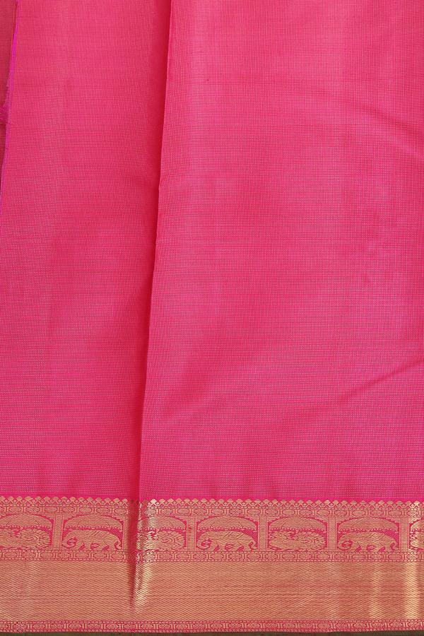 Kanchipuram Silk Saree In Rani Pink Along Stripes With Buttas