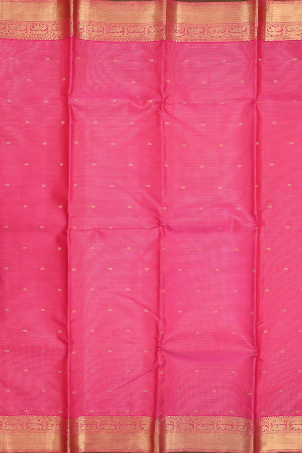 Kanchipuram Silk Saree In Rani Pink Along Stripes With Buttas
