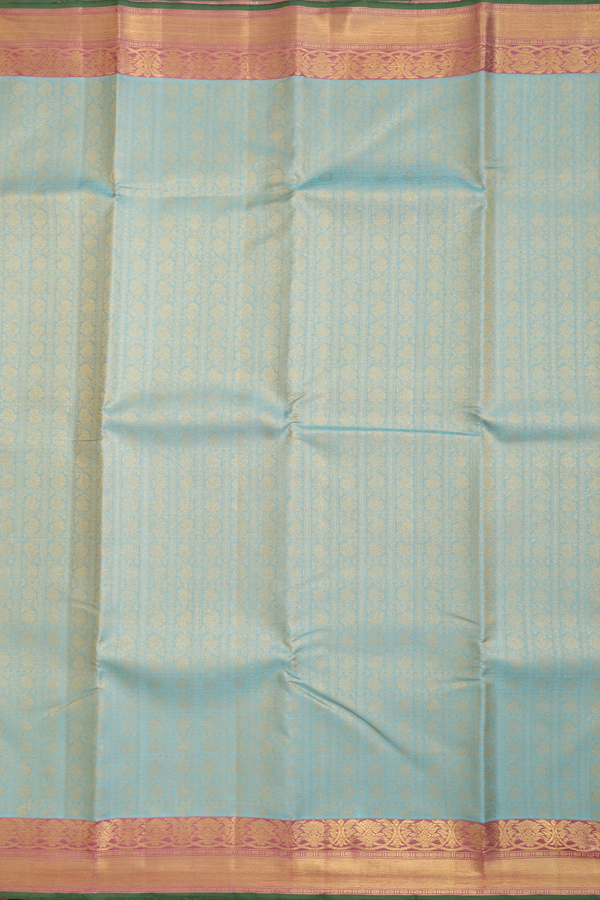Kanchipuram Silk Saree In Turkish Blue With Checks Design
