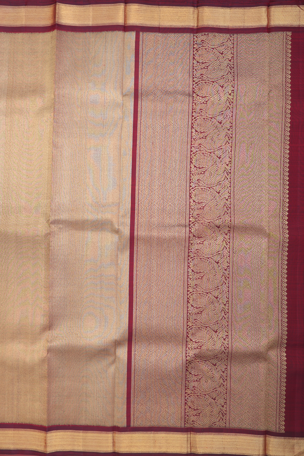 Kanchipuram Silk Saree In Maroon With Half And Half Design
