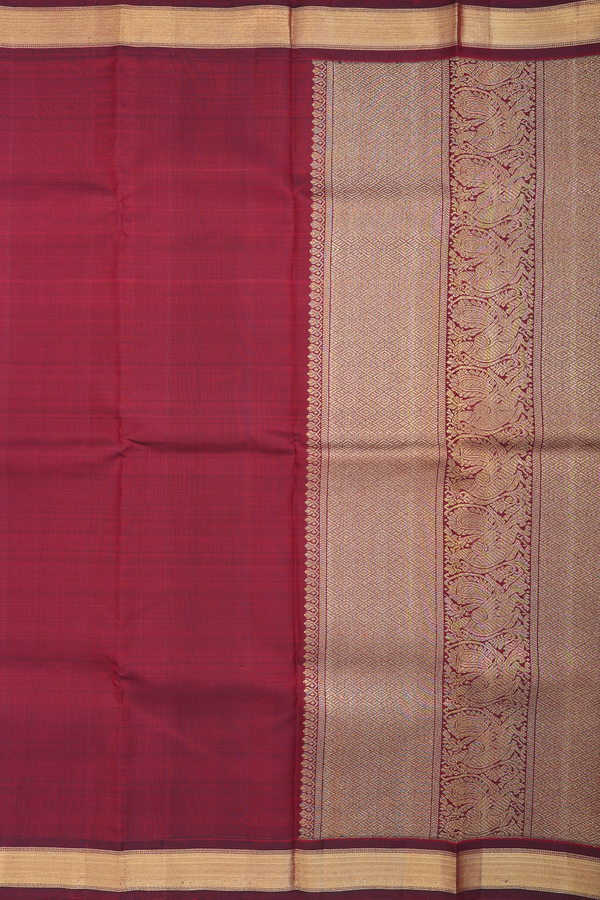 Kanchipuram Silk Saree In Maroon With Half And Half Design