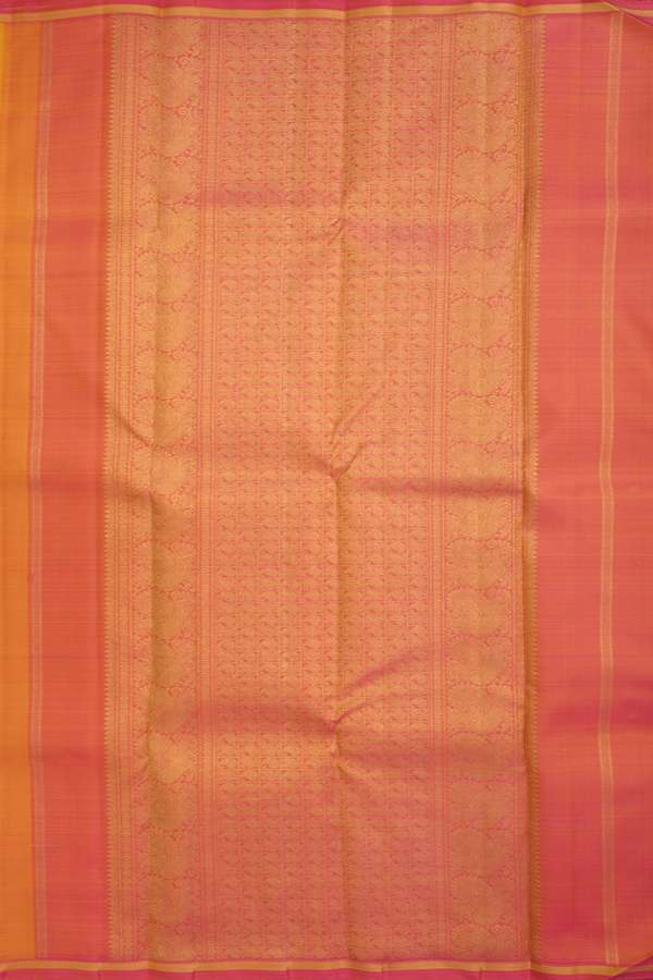 Kanchipuram Silk Saree Saffron Yellow With Threadwork Buttas