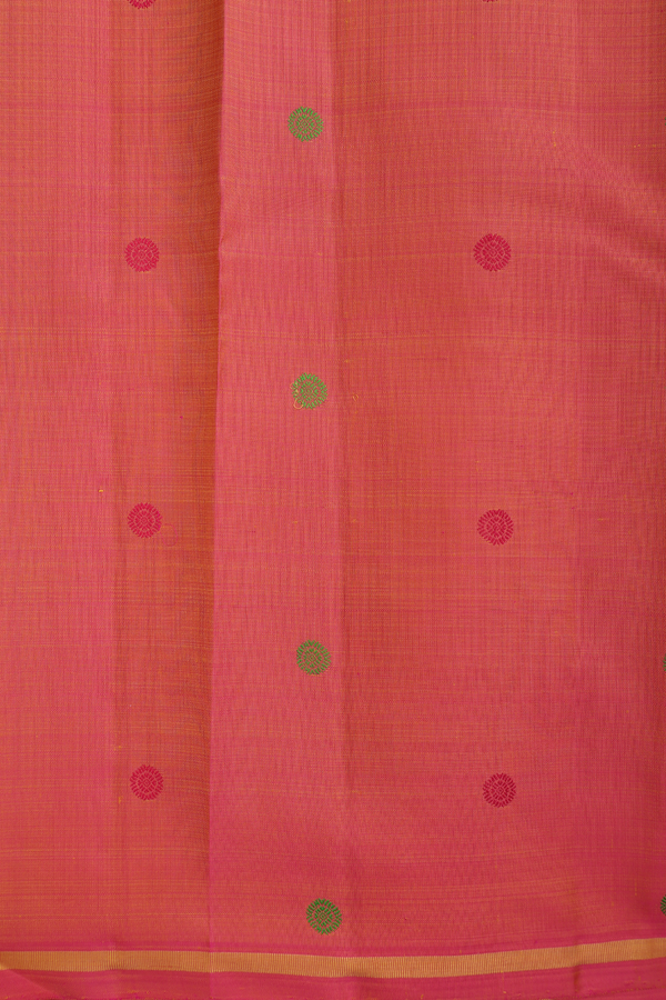 Kanchipuram Silk Saree Saffron Yellow With Threadwork Buttas
