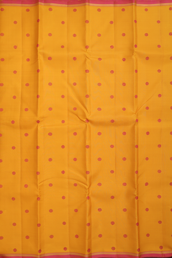 Kanchipuram Silk Saree Saffron Yellow With Threadwork Buttas