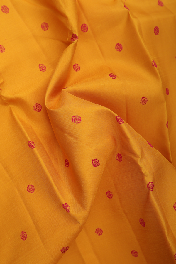 Kanchipuram Silk Saree Saffron Yellow With Threadwork Buttas