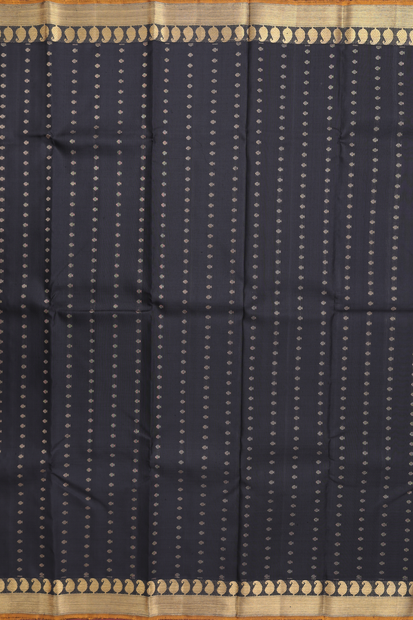 Kanchipuram Silk Saree In Black With Zari Buttis