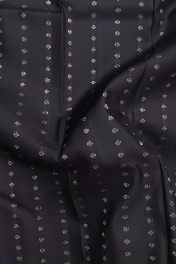 Kanchipuram Silk Saree In Black With Zari Buttis