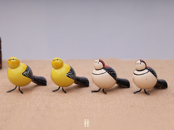 Set Of 4 Wooden Handicraft Multicolor Birds For Showpiece