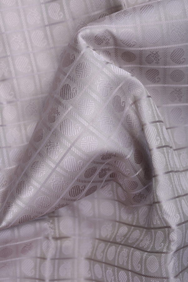Kanchipuram Silk Saree In Light Grey With Jacquard Pattern