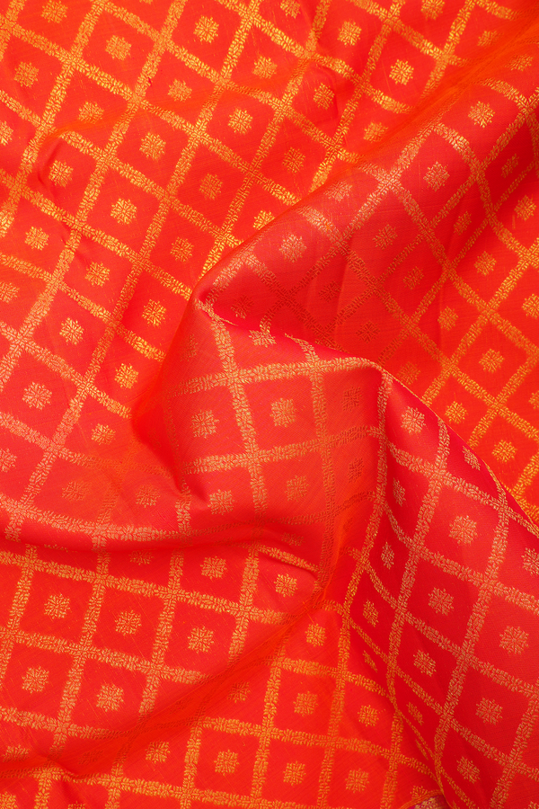 Kanchipuram Silk Saree In Bright Orange With Diamond Design