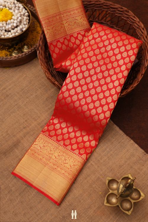 Kanchipuram Silk Saree In Chilli Red With Zari Buttas