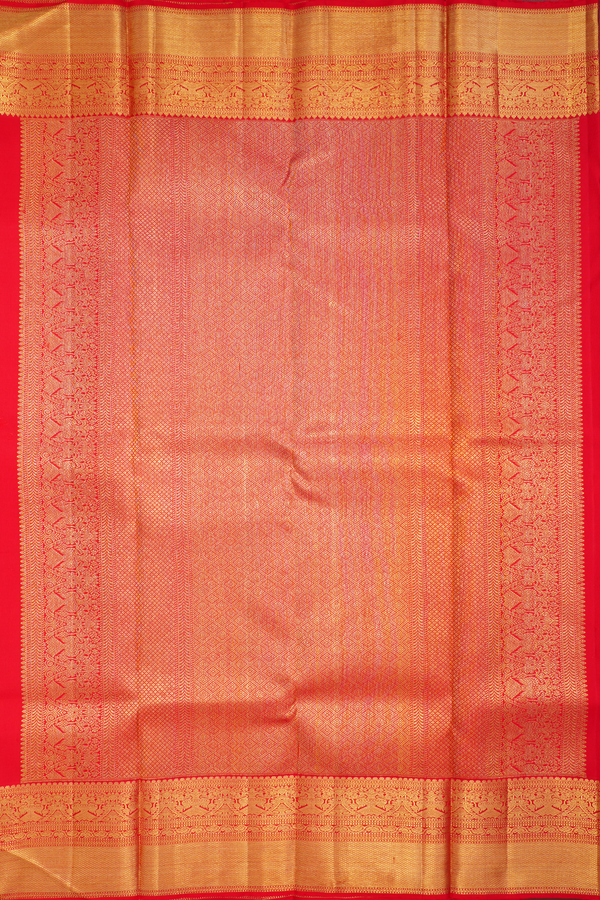 Kanchipuram Silk Saree In Chilli Red With Zari Buttas