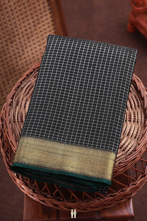 Kanchipuram Silk Saree In Black With Checks Design