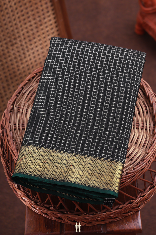 Kanchipuram Silk Saree In Black With Checks Design
